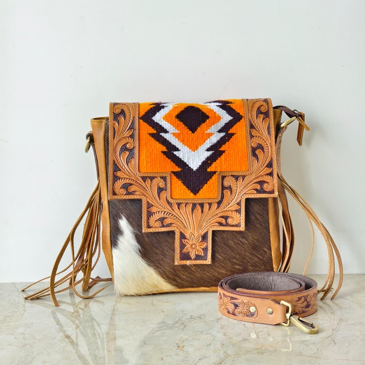 Hand Tooled Leather Cowhide Shoulder Bag - JayKayBoutiqueOnline