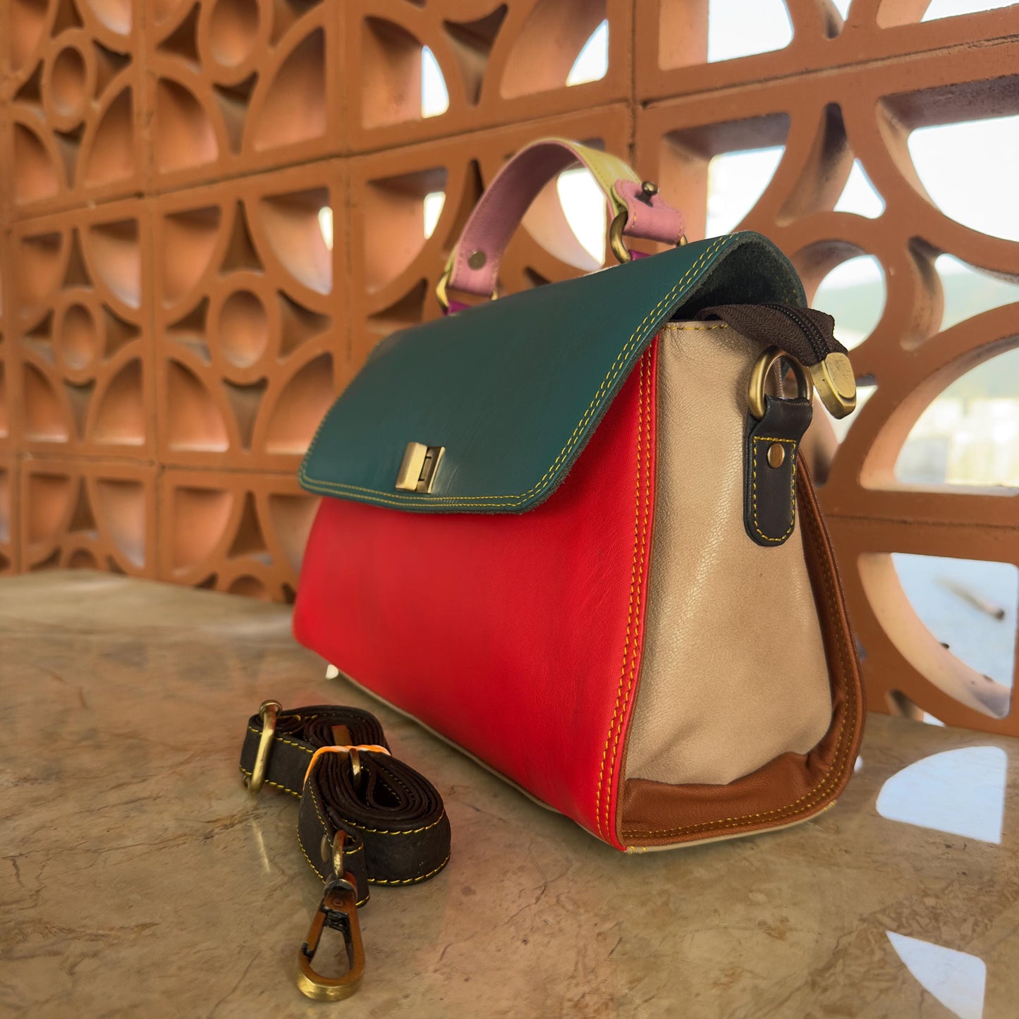 Coloured Leather Top Handle Leather Handbag with Animal Print Hide Options - JayKayBoutiqueOnline