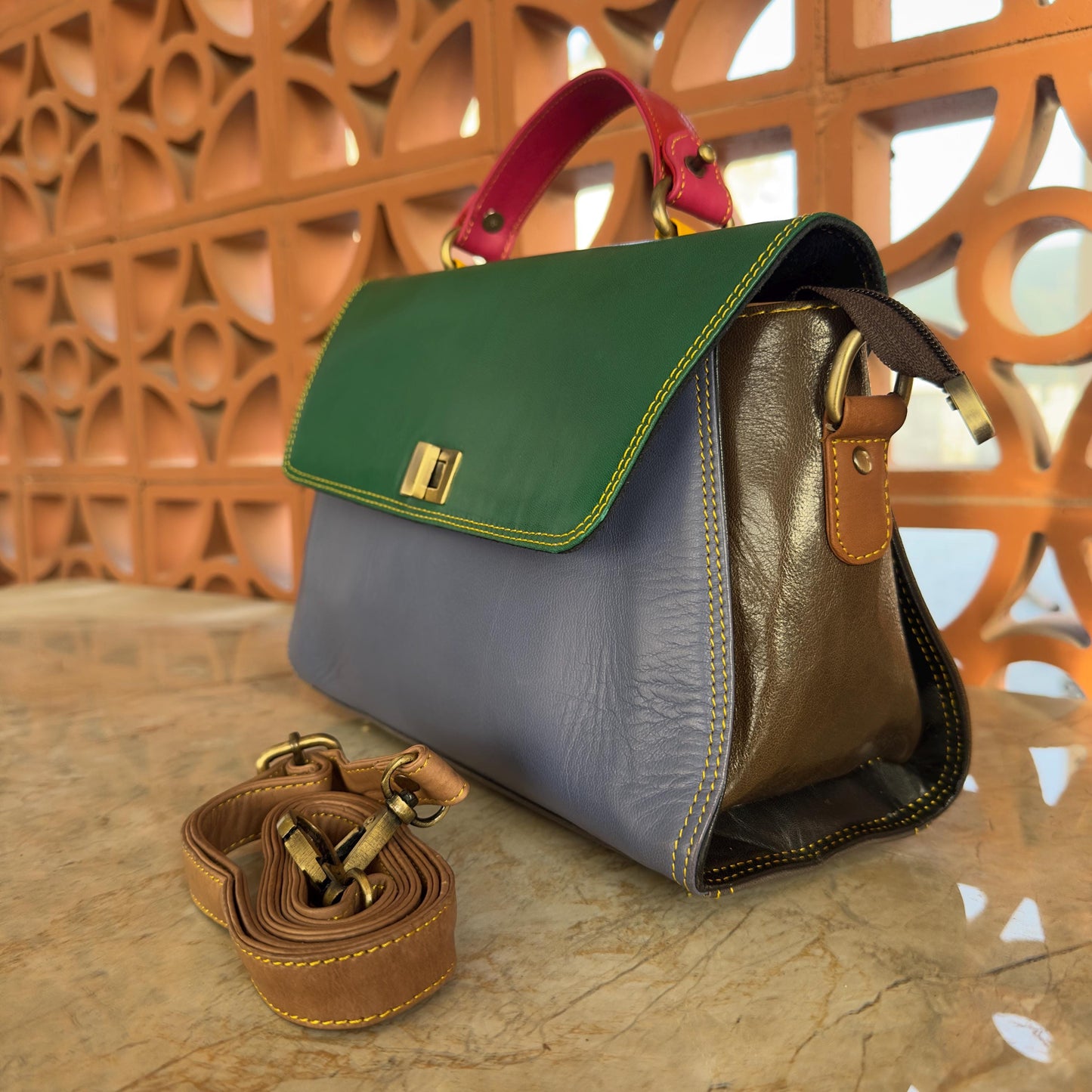 Coloured Leather Top Handle Leather Handbag with Animal Print Hide Options - JayKayBoutiqueOnline