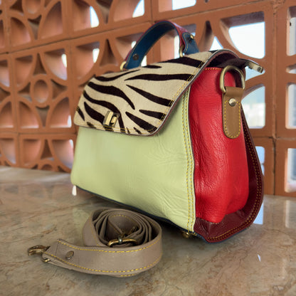 Coloured Leather Top Handle Leather Handbag with Animal Print Hide Options - JayKayBoutiqueOnline