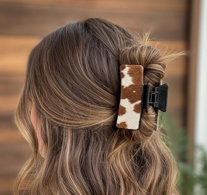 Large Hair Claw Clip with Animal Hide - JayKayBoutiqueOnline