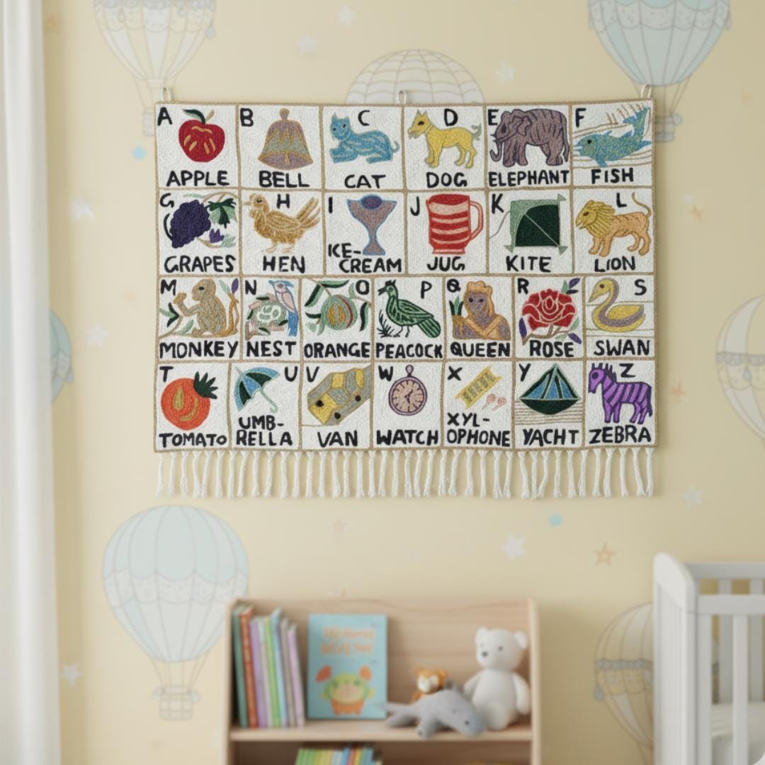 Embroidered Alphabet Tapestry Wall Hanging with Animals - JayKayBoutiqueOnline