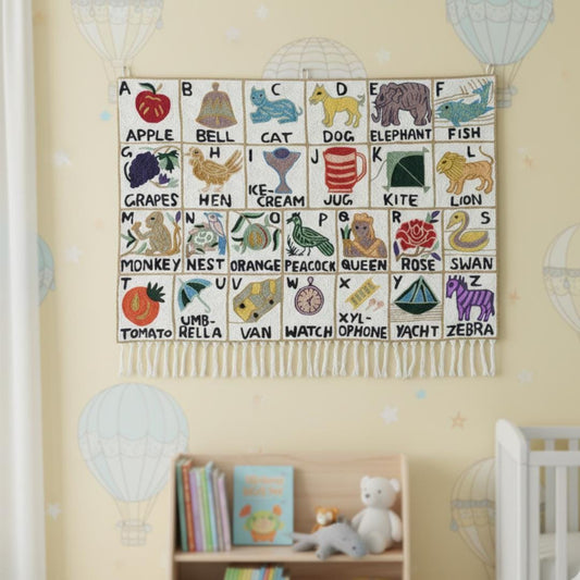 Embroidered Alphabet Tapestry Wall Hanging with Animals - JayKayBoutiqueOnline