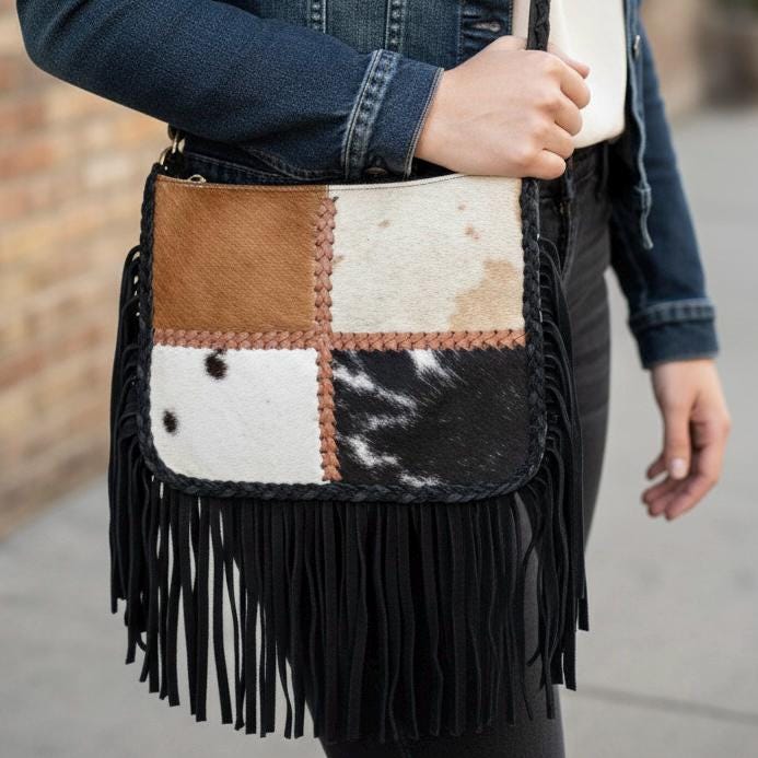 Handcrafted Cowhide & Suede Crossbody Fringe Bag - JayKayBoutiqueOnline
