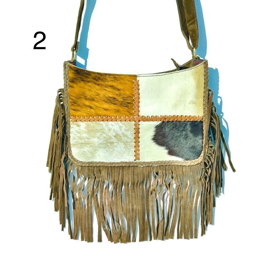 Handcrafted Cowhide & Suede Crossbody Fringe Bag - JayKayBoutiqueOnline
