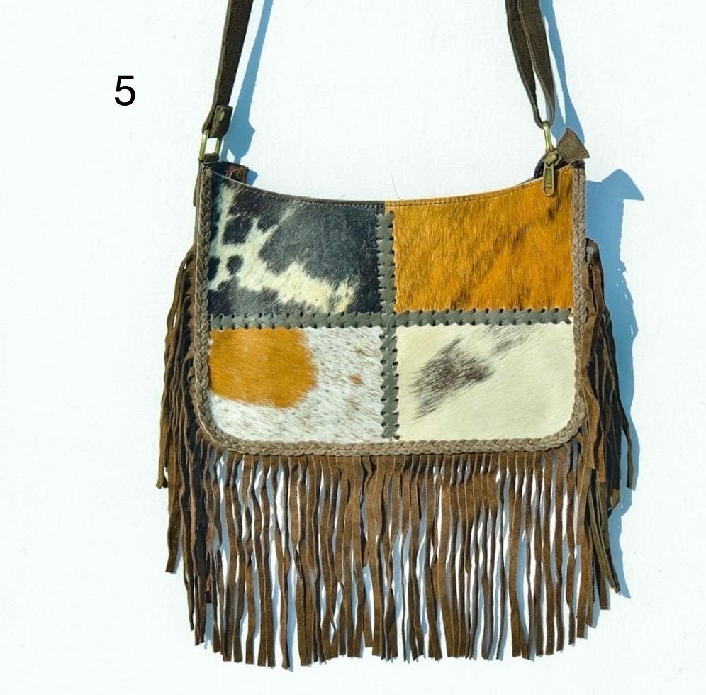 Handcrafted Cowhide & Suede Crossbody Fringe Bag - JayKayBoutiqueOnline