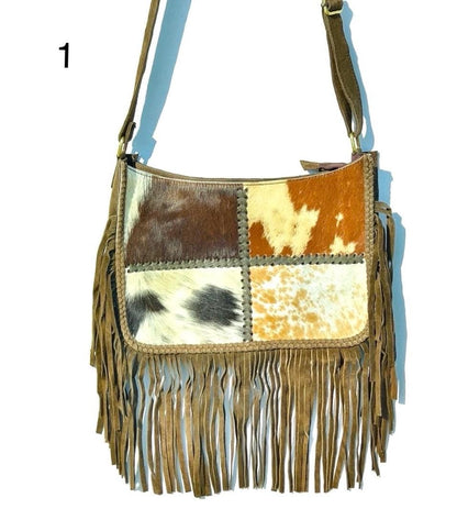 Handcrafted Cowhide & Suede Crossbody Fringe Bag - JayKayBoutiqueOnline