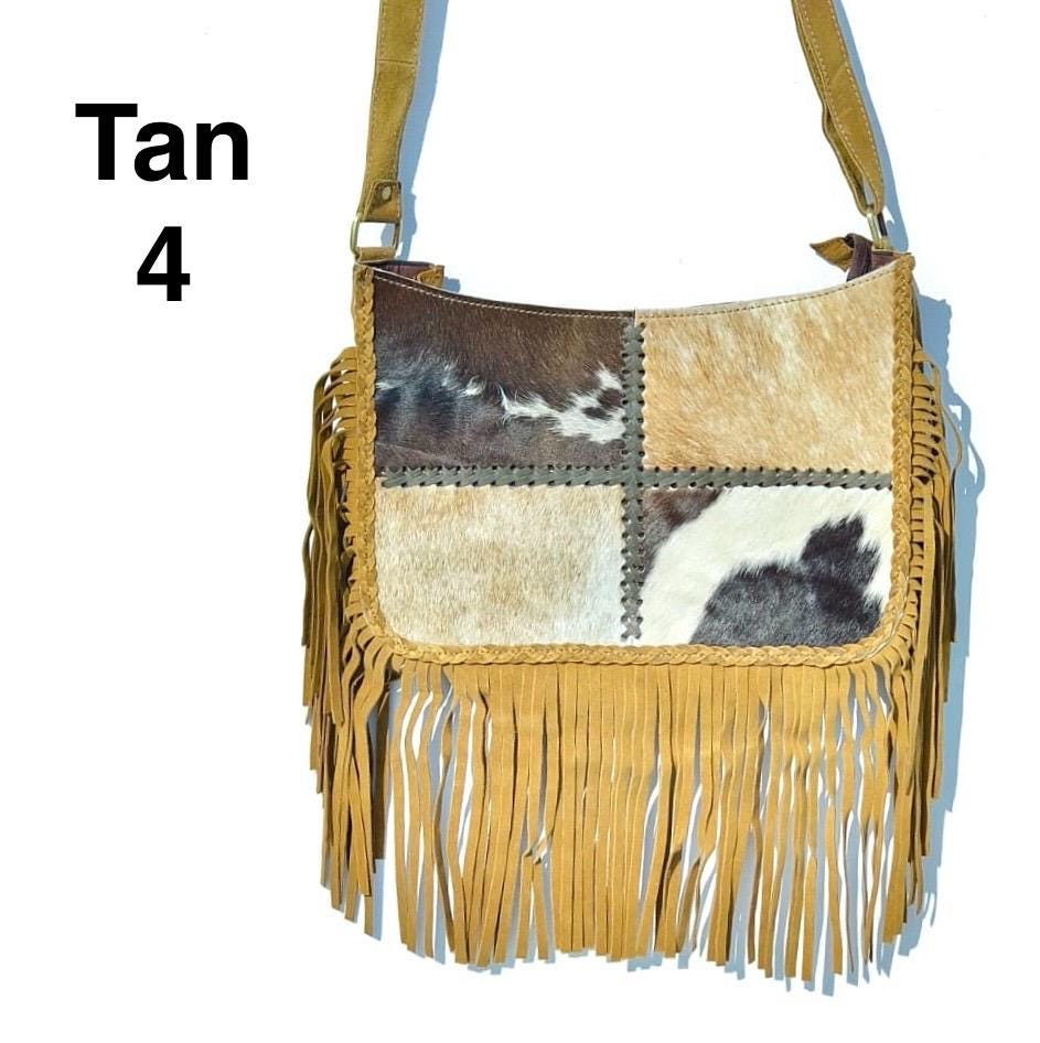 Handcrafted Cowhide & Suede Crossbody Fringe Bag - JayKayBoutiqueOnline