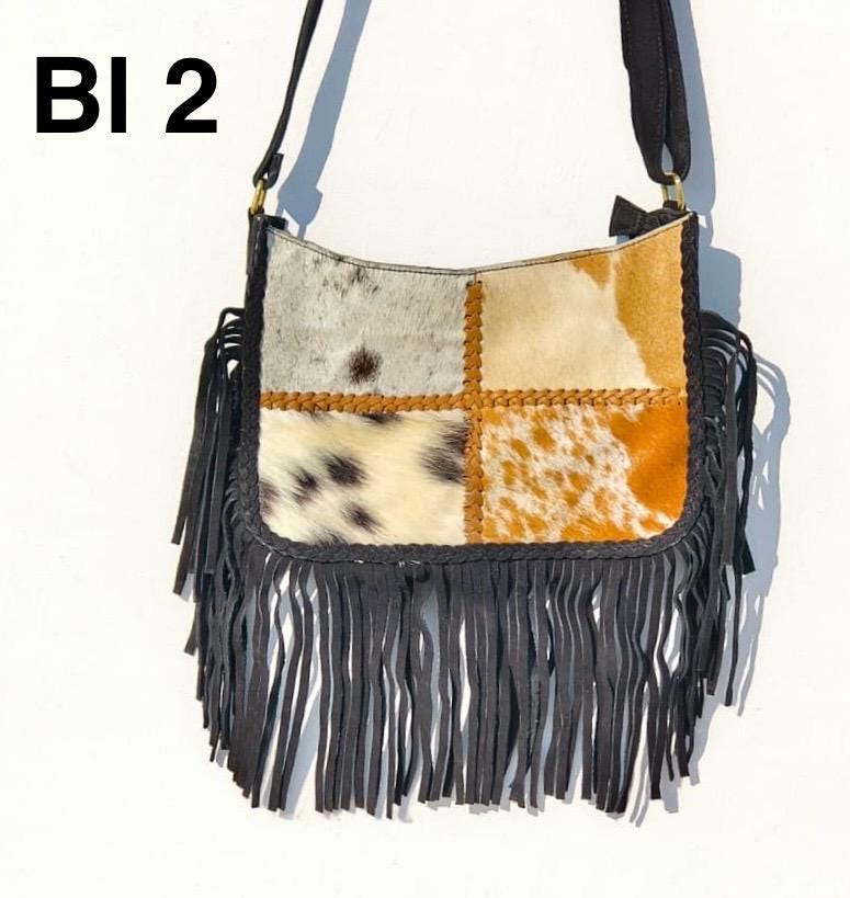 Handcrafted Cowhide & Suede Crossbody Fringe Bag - JayKayBoutiqueOnline