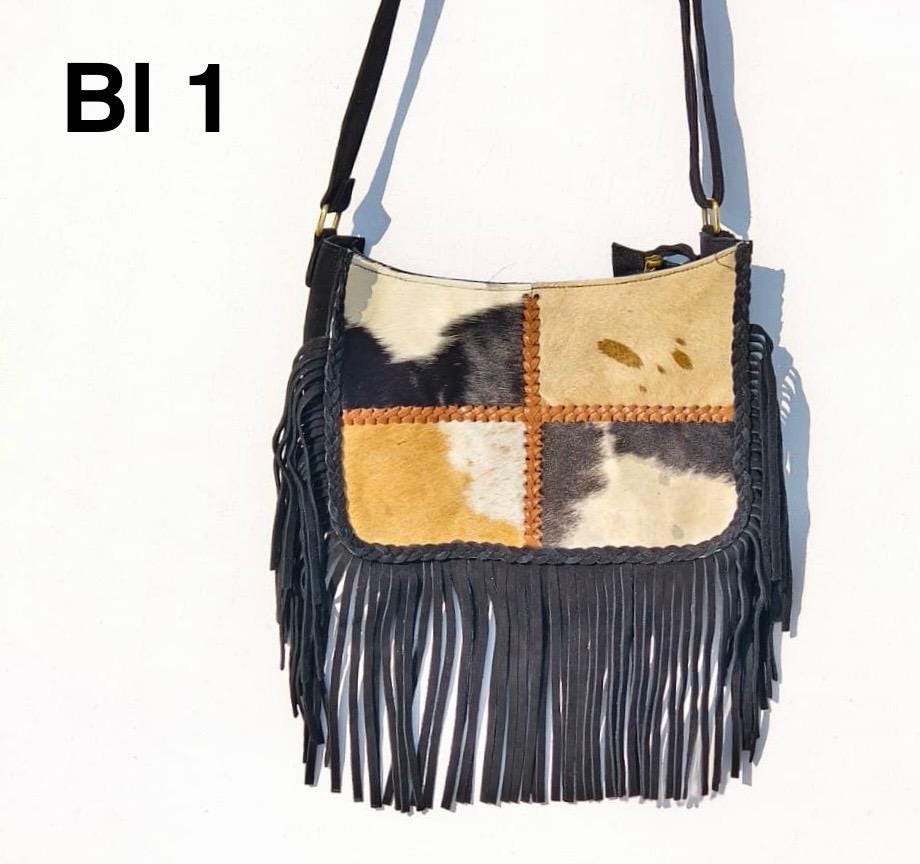 Handcrafted Cowhide & Suede Crossbody Fringe Bag - JayKayBoutiqueOnline