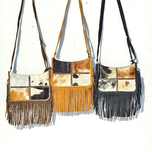 Handcrafted Cowhide & Suede Crossbody Fringe Bag - JayKayBoutiqueOnline