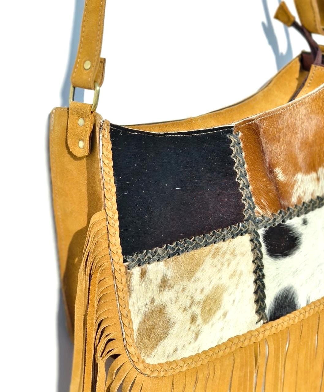 Handcrafted Cowhide & Suede Crossbody Fringe Bag - JayKayBoutiqueOnline