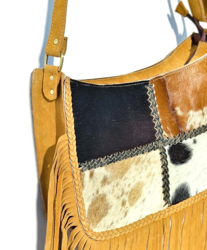 Handcrafted Cowhide & Suede Crossbody Fringe Bag - JayKayBoutiqueOnline