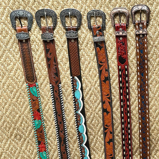 Hand Tooled Leather Belt for Women and Men - JayKayBoutiqueOnline