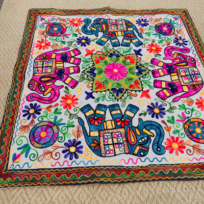 Elephant Floral Hand Embroidered Tablecloth or Wall hanging - JayKayBoutiqueOnline