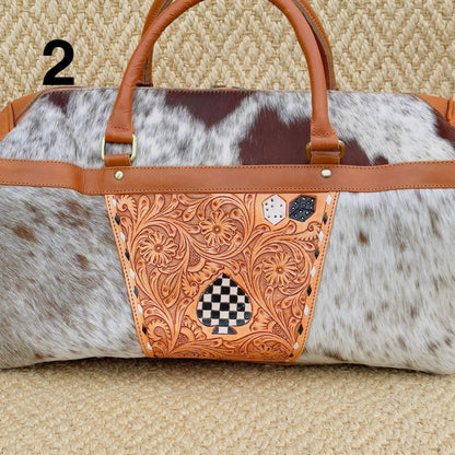 Hide & Leather Duffle Bag with Tooled Detailing in Black or Tan - JayKayBoutiqueOnline