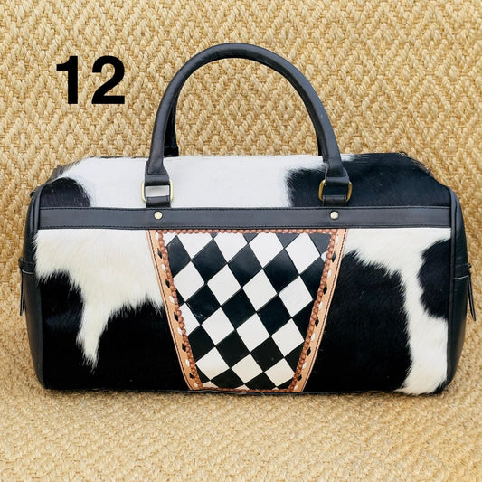 Hide & Leather Duffle Bag with Tooled Detailing in Black or Tan - JayKayBoutiqueOnline