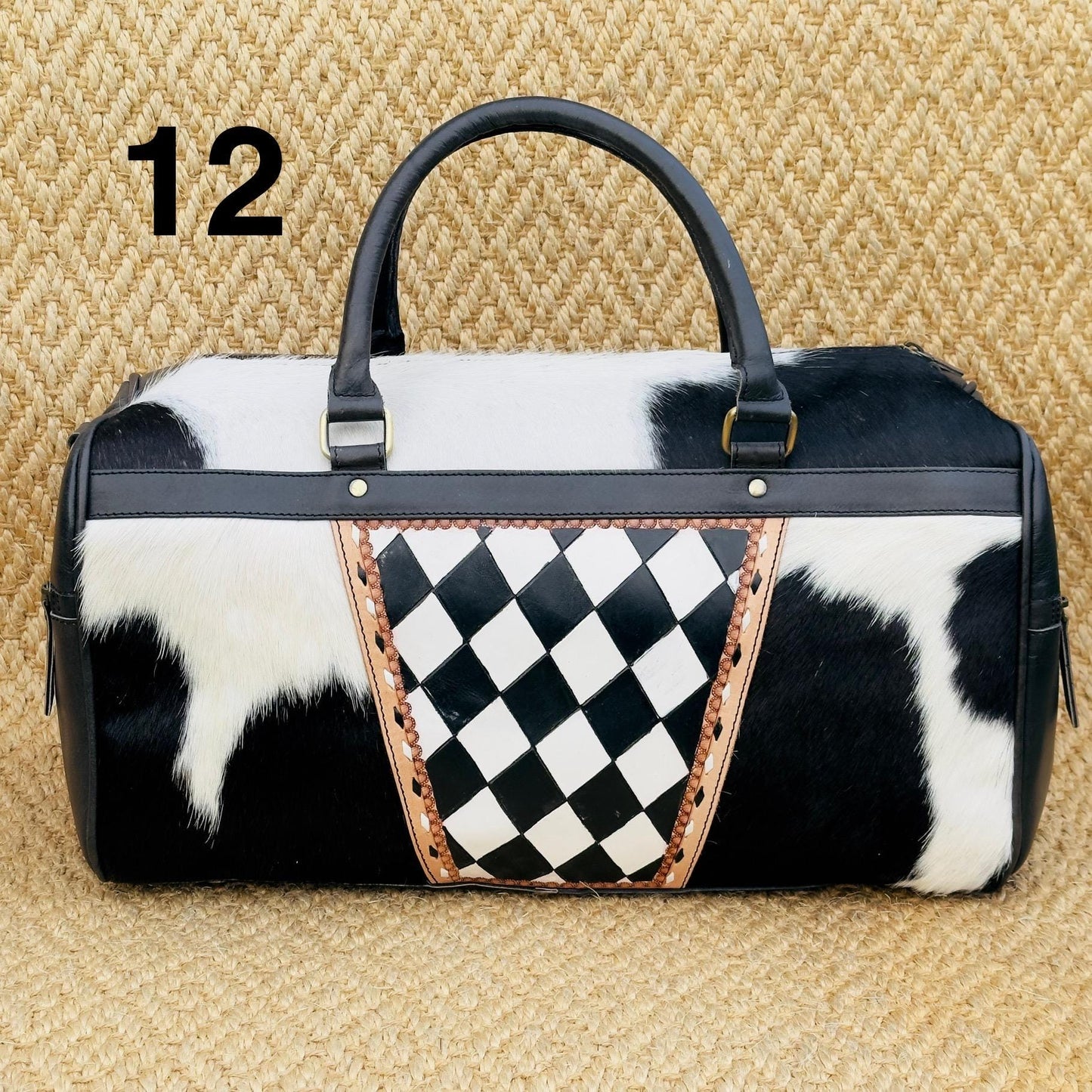 Hide & Leather Duffle Bag with Tooled Detailing in Black or Tan - JayKayBoutiqueOnline