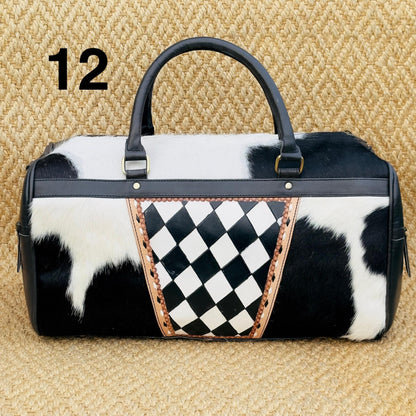 Hide & Leather Duffle Bag with Tooled Detailing in Black or Tan - JayKayBoutiqueOnline