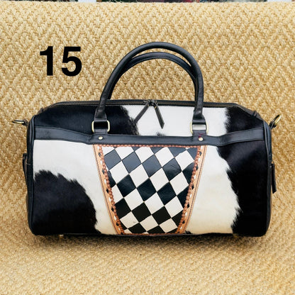 Hide & Leather Duffle Bag with Tooled Detailing in Black or Tan - JayKayBoutiqueOnline