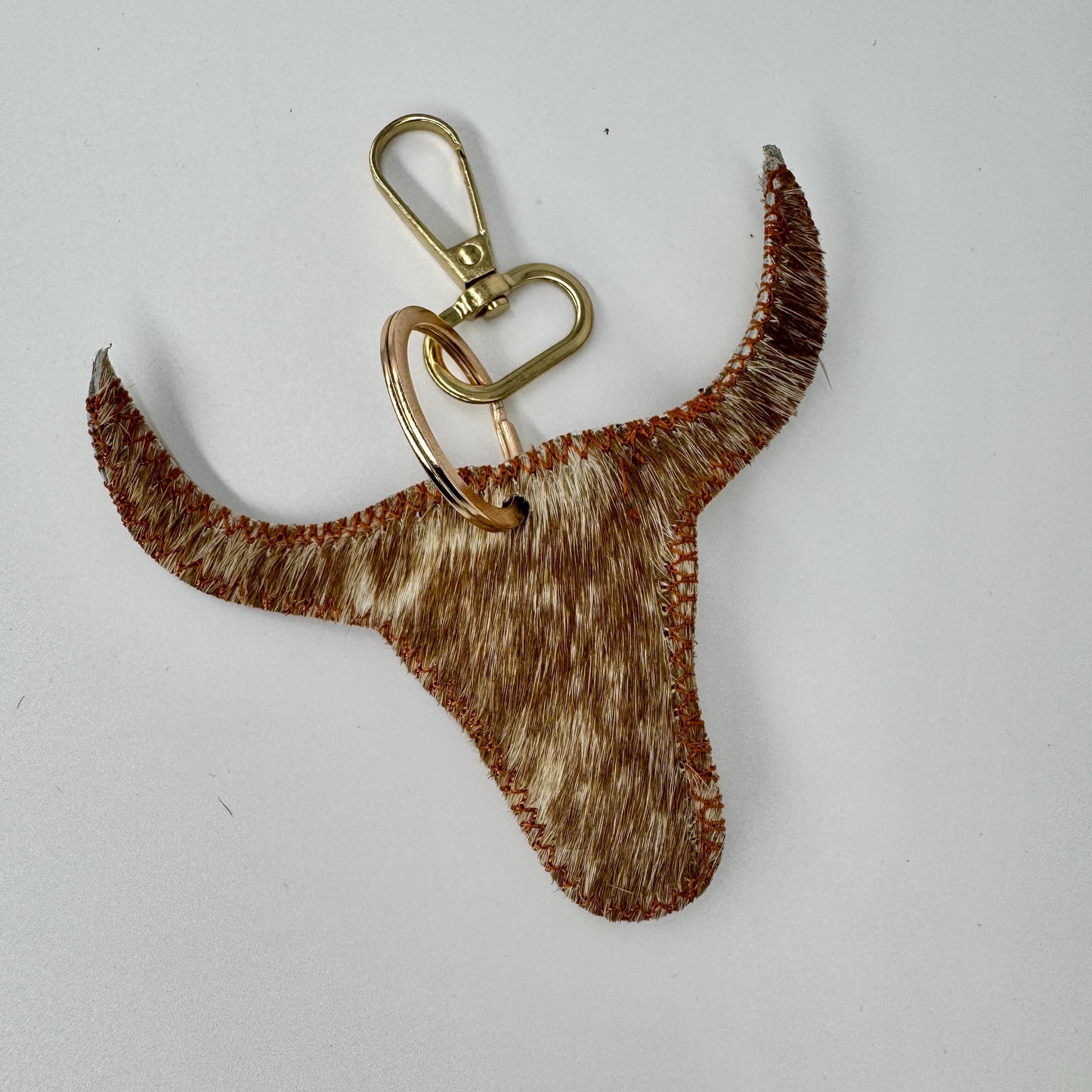 Cowhide Steer Head Keychain - Western Leather Key Fob - Rustic Farmhouse Charm - JayKayBoutiqueOnline