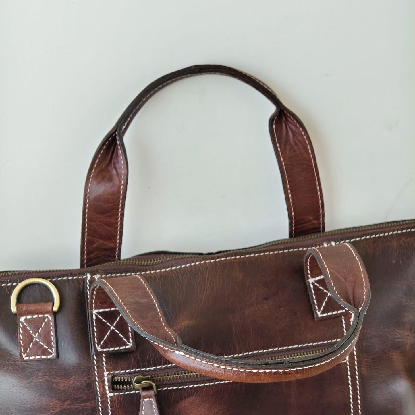 Handcrafted Genuine Leather 15-inch Laptop Briefcase, Contrast Stitch - JayKayBoutiqueOnline