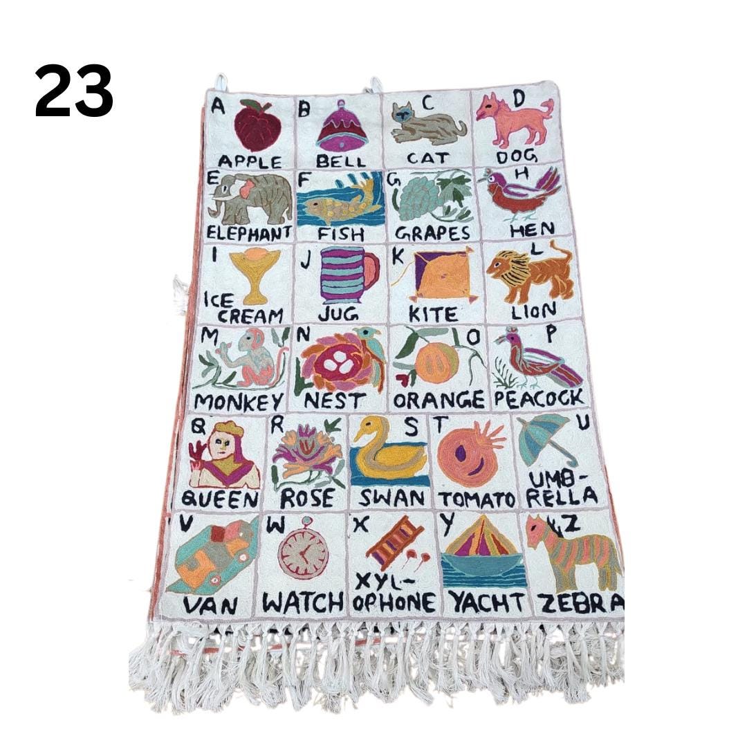 Handmade Alphabet Tapestry Wall Hanging with Animal Embroidery - JayKayBoutiqueOnline