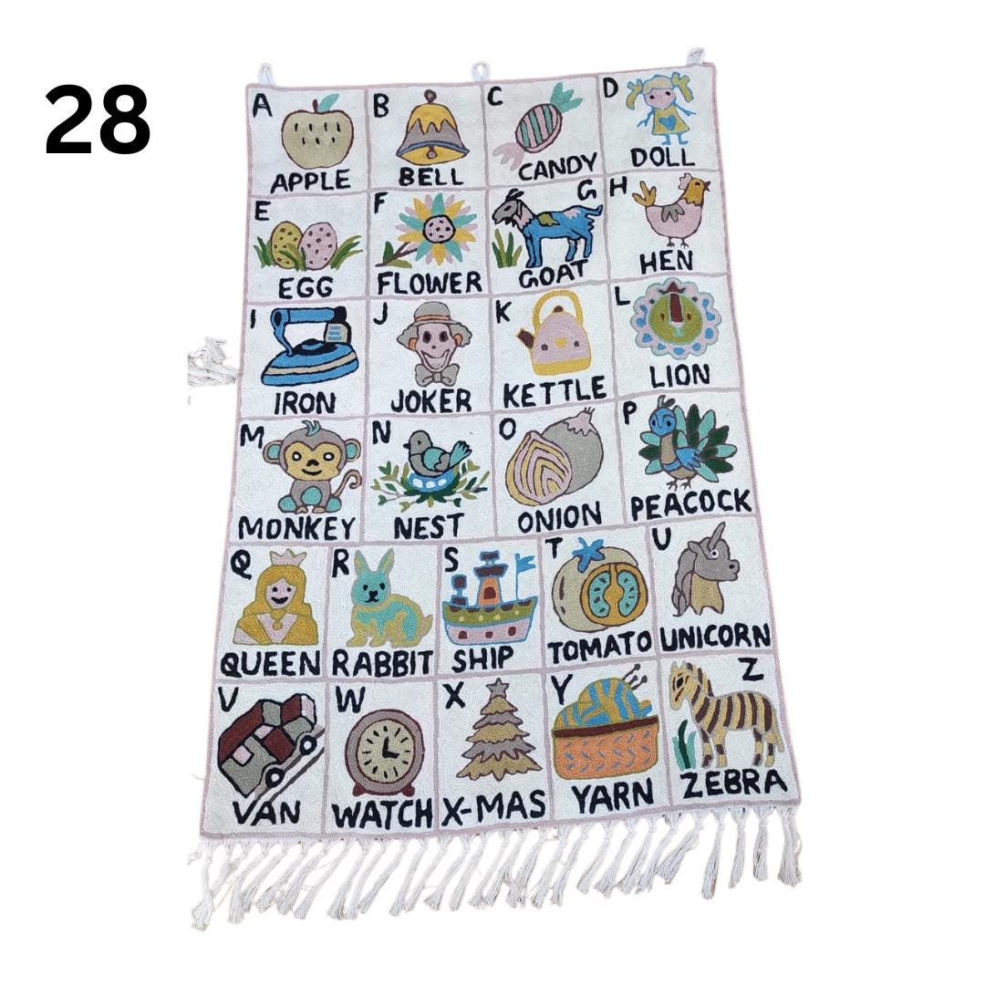 Handmade Alphabet Tapestry Wall Hanging with Animal Embroidery - JayKayBoutiqueOnline