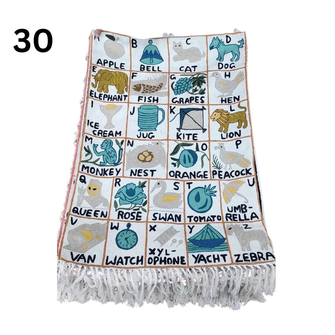 Handmade Alphabet Tapestry Wall Hanging with Animal Embroidery - JayKayBoutiqueOnline