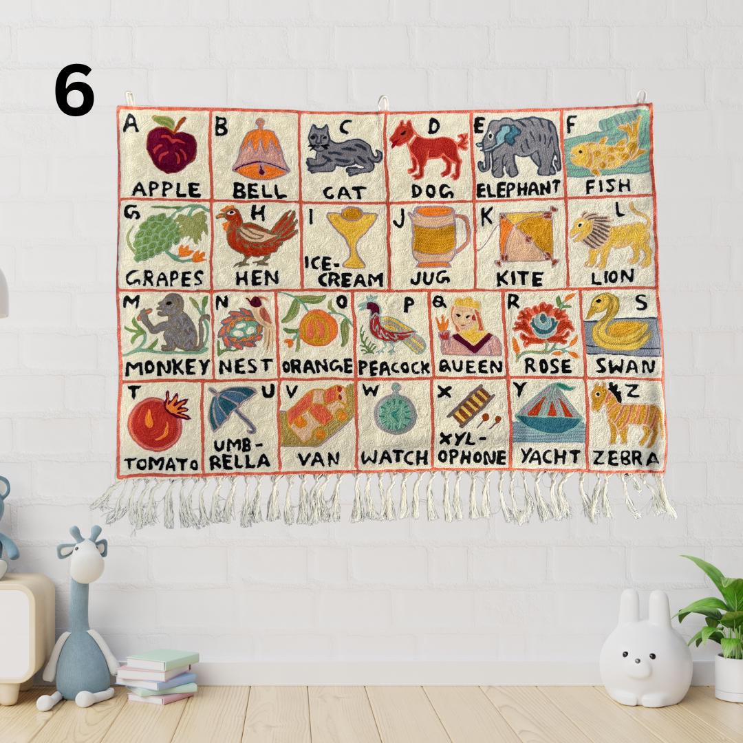 Embroidered Alphabet Tapestry Wall Hanging with Animals - JayKayBoutiqueOnline