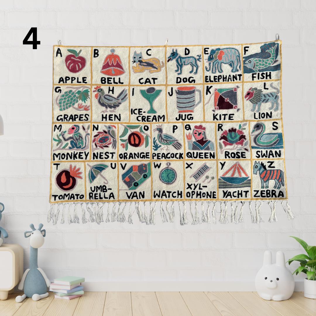 Embroidered Alphabet Tapestry Wall Hanging with Animals - JayKayBoutiqueOnline