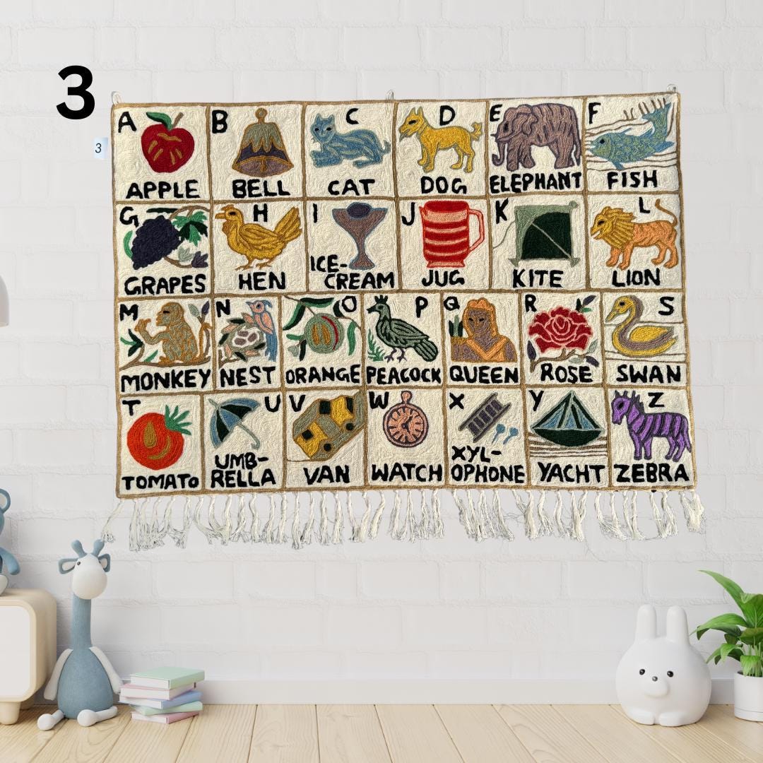Embroidered Alphabet Tapestry Wall Hanging with Animals - JayKayBoutiqueOnline