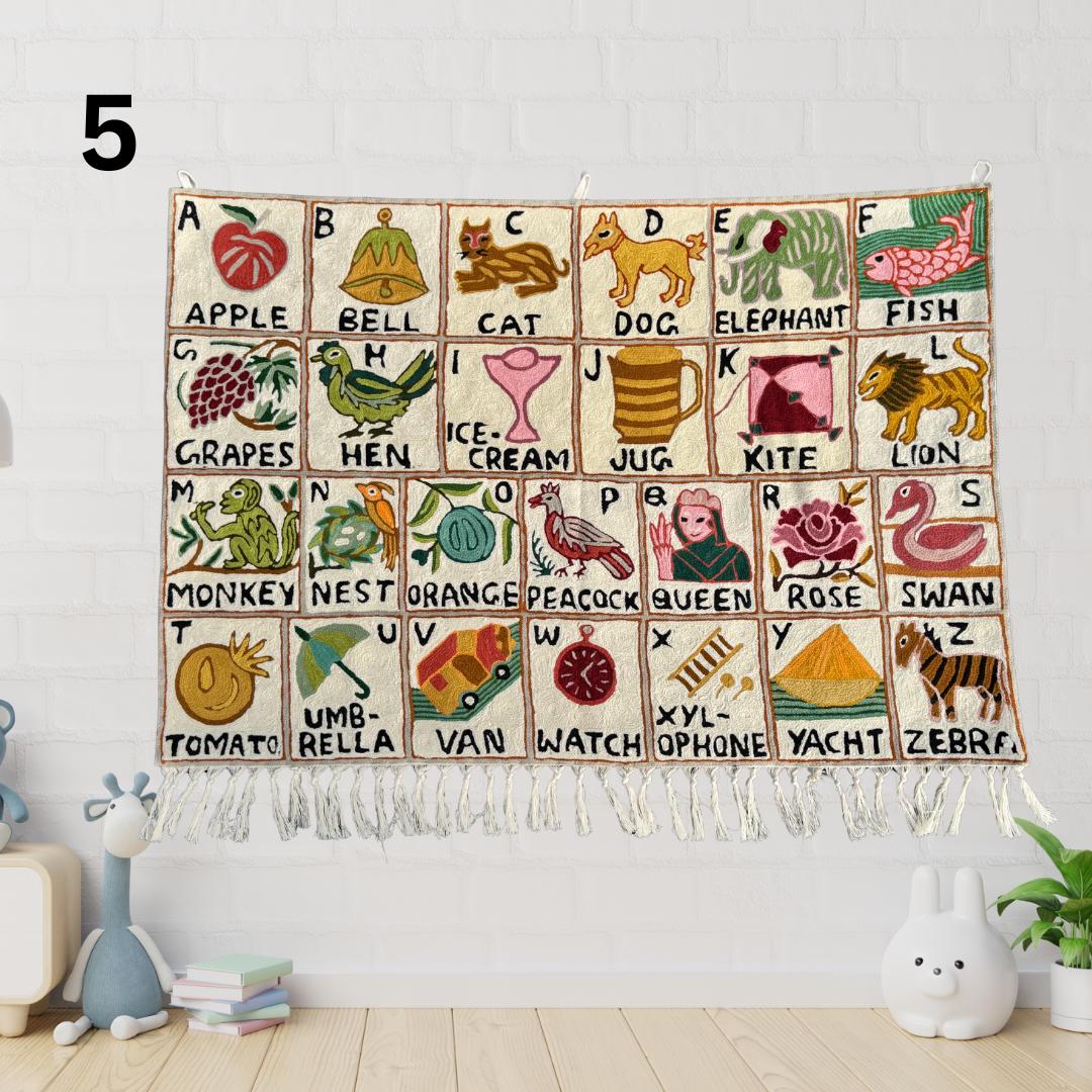 Embroidered Alphabet Tapestry Wall Hanging with Animals - JayKayBoutiqueOnline
