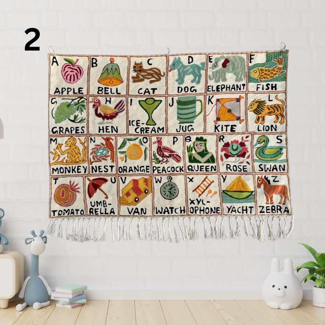 Embroidered Alphabet Tapestry Wall Hanging with Animals - JayKayBoutiqueOnline