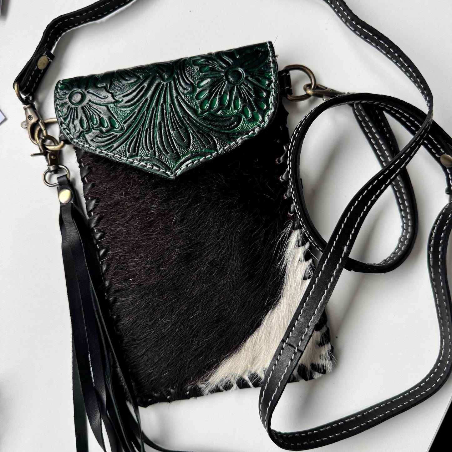 Hand Tooled Leather Cowhide Phone Crossbody Small Bag - JayKayBoutiqueOnline