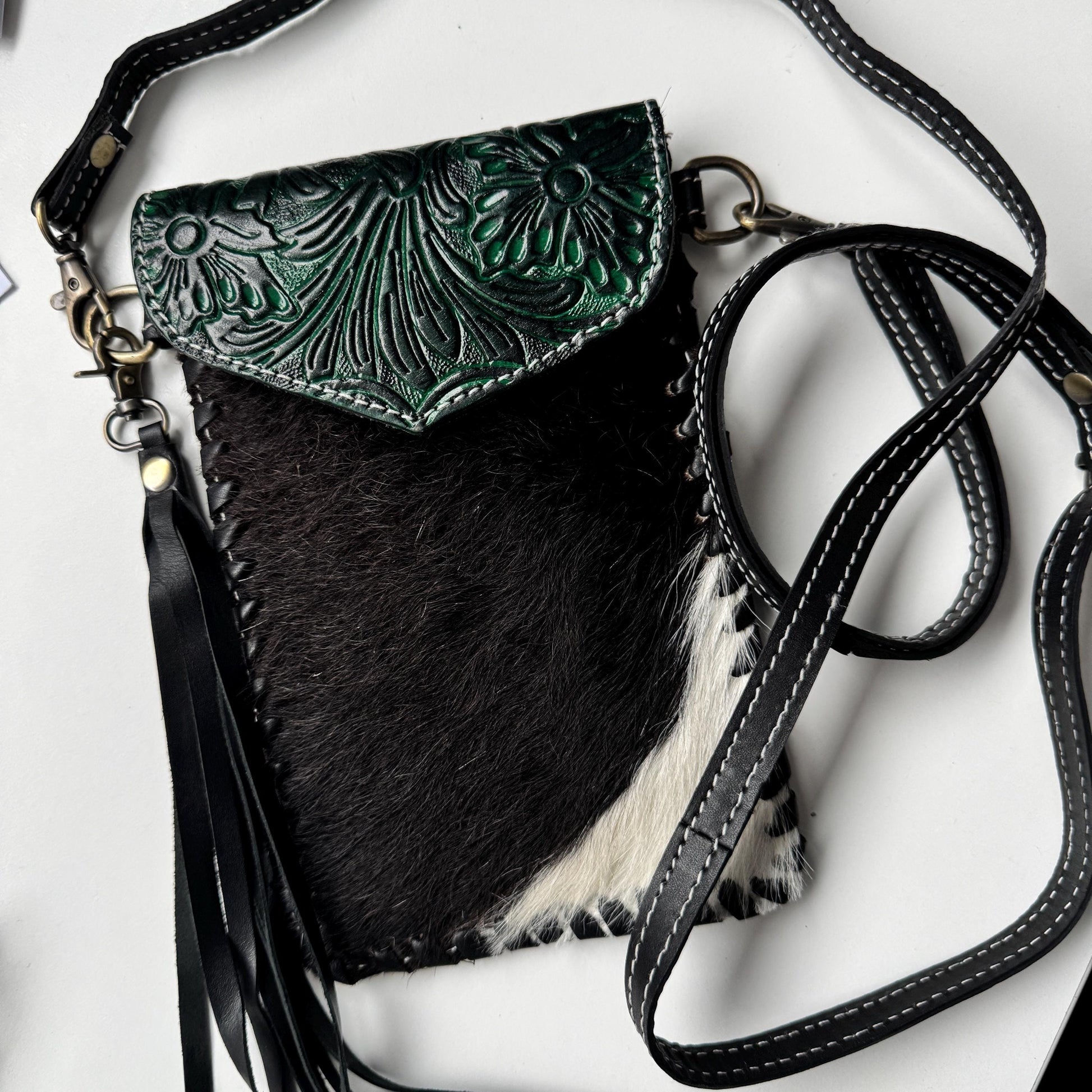 Hand Tooled Leather Cowhide Phone Crossbody Small Bag - JayKayBoutiqueOnline