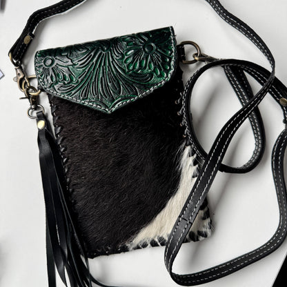 Hand Tooled Leather Cowhide Phone Crossbody Small Bag - JayKayBoutiqueOnline
