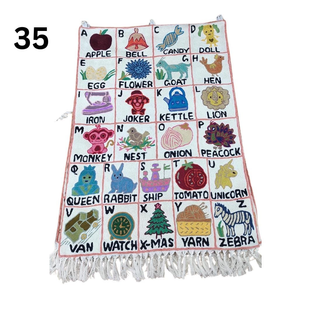 Handmade Alphabet Tapestry Wall Hanging with Animal Embroidery - JayKayBoutiqueOnline