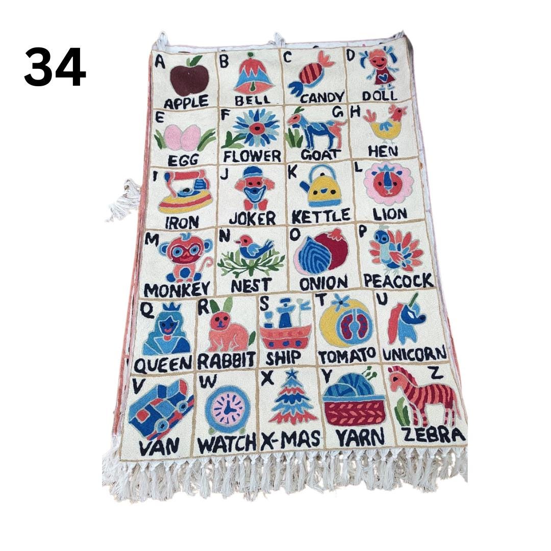 Handmade Alphabet Tapestry Wall Hanging with Animal Embroidery - JayKayBoutiqueOnline