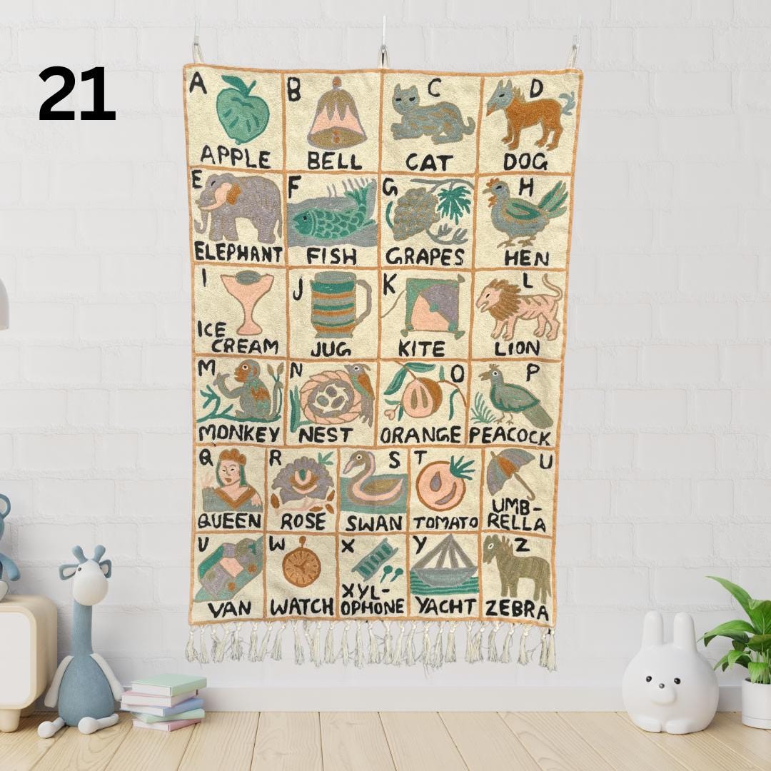 Handmade Alphabet Tapestry Wall Hanging with Animal Embroidery - JayKayBoutiqueOnline