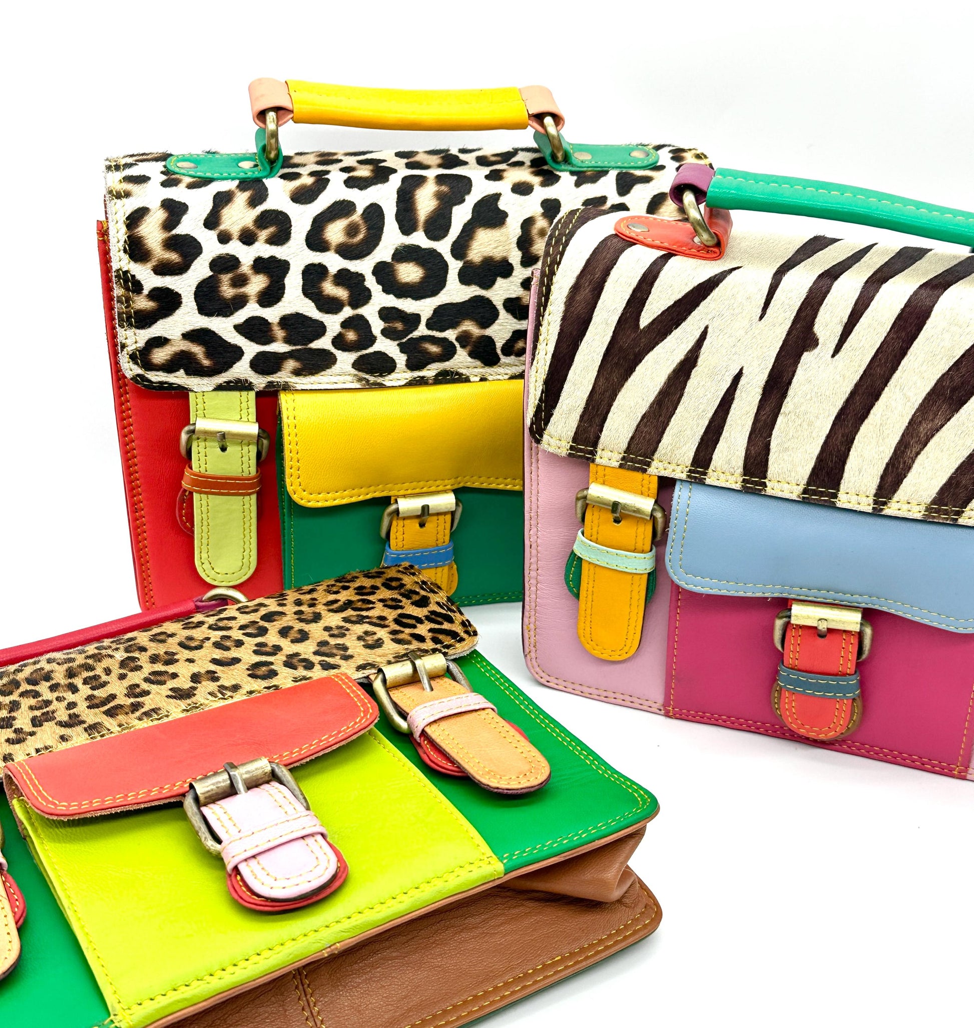 Coloured Leather and Hide Crossbody Satchel Bag - JayKayBoutiqueOnline