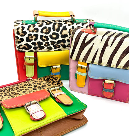 Coloured Leather and Hide Crossbody Satchel Bag - JayKayBoutiqueOnline