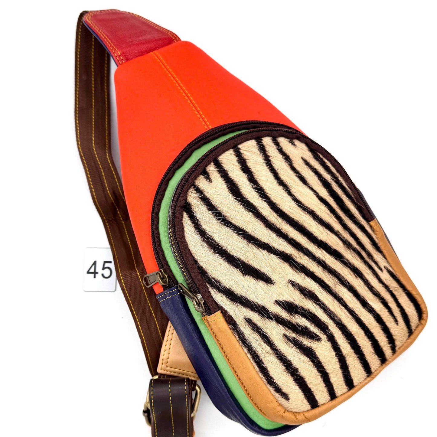 Recycled Coloured Leather Sling Bag with Cowhide - JayKayBoutiqueOnline