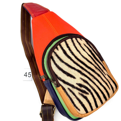 Recycled Coloured Leather Sling Bag with Cowhide - JayKayBoutiqueOnline