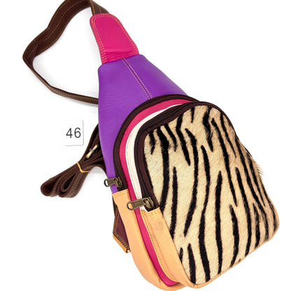 Recycled Coloured Leather Sling Bag with Cowhide - JayKayBoutiqueOnline