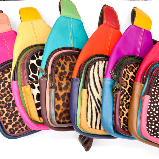 Upcycled Leather Sling Bag with Cowhide - JayKayBoutiqueOnline