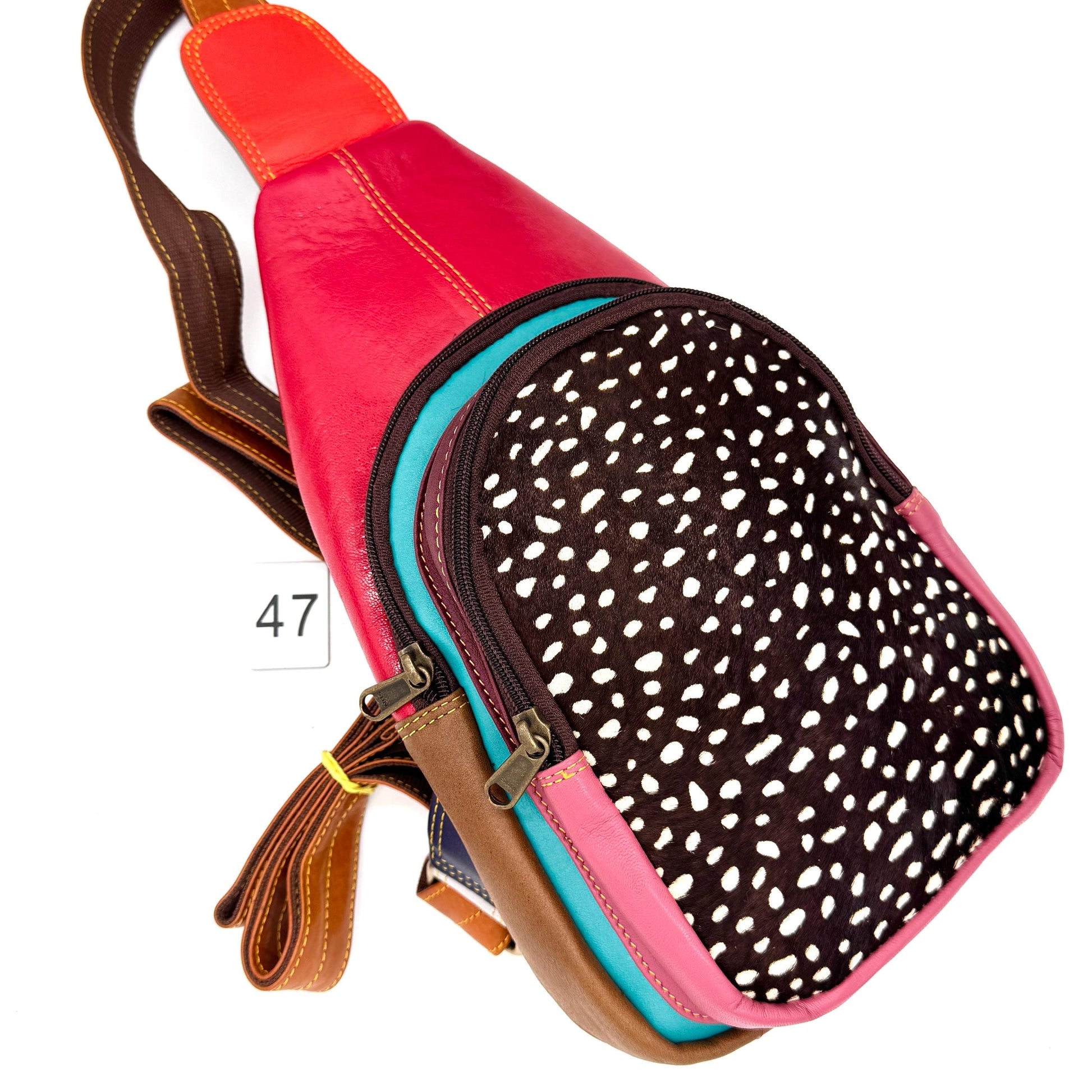 Recycled Coloured Leather Sling Bag with Cowhide - JayKayBoutiqueOnline
