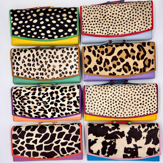 Coloured Leather Purse Clutch Wallet with Animal Print Hide - JayKayBoutiqueOnline