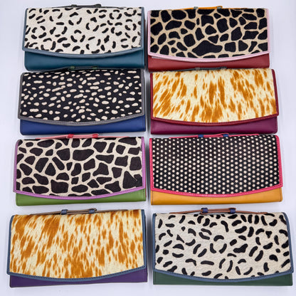 Recycled Leather Clutch Wallet with Animal Print Hide - JayKayBoutiqueOnline