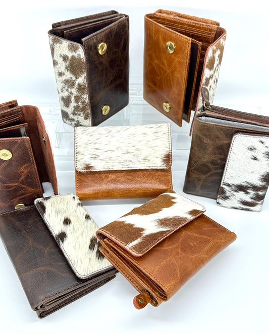Leather Purse with Cowhide; Zipped Coin Pouch & Multi-Card Slots, Photo/ID Display - JayKayBoutiqueOnline